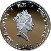 Fiji Two Dollars Pacific Sword Fish 2011 Prooflike KM# 165 ELIZABETH II FIJI TWO DOLLARS 2011 coin obverse Fiji Two Dollars Pacific Sword Fish 2011 Prooflike KM# 165 ELIZABETH II FIJI TWO DOLLARS 2011 coin obverse