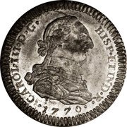 Mexico 2 Reales (Carlos III Pattern. Obverse Trial) CAROL III D G HISP ET IND REX 1770 coin obverse Mexico 2 Reales (Carlos III Pattern. Obverse Trial) CAROL III D G HISP ET IND REX 1770 coin obverse