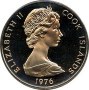 Cook Islands 20 Cents Elizabeth II 2nd portrait. Triton Shells 1976 FM (M) KM# 14 ELIZABETH II COOK ISLANDS 1976 coin obverse Cook Islands 20 Cents Elizabeth II 2nd portrait. Triton Shells 1976 FM (M) KM# 14 ELIZABETH II COOK ISLANDS 1976 coin obverse
