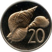 Cook Islands 20 Cents Elizabeth II 2nd portrait. Triton Shells 1976 FM (M) KM# 14 20 JB FM coin reverse Cook Islands 20 Cents Elizabeth II 2nd portrait. Triton Shells 1976 FM (M) KM# 14 20 JB FM coin reverse