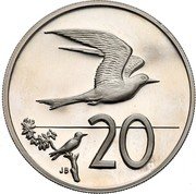 Cook Islands 20 Cents Elizabeth II 3rd portrait 1988 KM# 35 20 JB coin reverse Cook Islands 20 Cents Elizabeth II 3rd portrait 1988 KM# 35 20 JB coin reverse