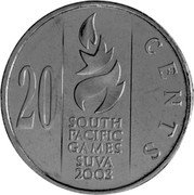 Fiji 20 Cents South Pacific Games in Suva 2003 KM# 95 20 CENTS SOUTH PACIFIC GAMES SUVA 2003 coin reverse Fiji 20 Cents South Pacific Games in Suva 2003 KM# 95 20 CENTS SOUTH PACIFIC GAMES SUVA 2003 coin reverse