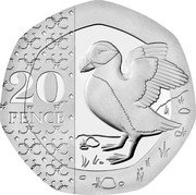 UK 20 Pence Charles III Puffin 2023  BU; Tudor crown privy mark 20 PENCE coin reverse UK 20 Pence Charles III Puffin 2023  BU; Tudor crown privy mark 20 PENCE coin reverse