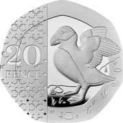 UK 20 Pence Charles III Puffin. 2023  Proof; Tudor crown privy mark 20 PENCE coin reverse UK 20 Pence Charles III Puffin. 2023  Proof; Tudor crown privy mark 20 PENCE coin reverse