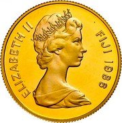Fiji 200 Dollars 25th Anniversary World Wildlife Fund. Ogmodon 1986 Proof KM# 56 ELIZABETH II FIJI 1986 coin obverse Fiji 200 Dollars 25th Anniversary World Wildlife Fund. Ogmodon 1986 Proof KM# 56 ELIZABETH II FIJI 1986 coin obverse