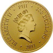 Fiji 200 Dollars Pacific Sovereign 2011 Proof KM# 215 ELIZABETH II FIJI 200 DOLLARS 2011 coin obverse Fiji 200 Dollars Pacific Sovereign 2011 Proof KM# 215 ELIZABETH II FIJI 200 DOLLARS 2011 coin obverse