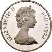Fiji 25 Dollars 100th Anniversary of the Cession to Great Britain 1974 KM# 34 ELIZABETH II FIJI 1974 coin obverse Fiji 25 Dollars 100th Anniversary of the Cession to Great Britain 1974 KM# 34 ELIZABETH II FIJI 1974 coin obverse