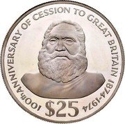 Fiji 25 Dollars 100th Anniversary of the Cession to Great Britain 1974 KM# 34 100TH ANNIVERSARY OF CESSION TO GREAT BRITAIN 1874-1974 $25 coin reverse Fiji 25 Dollars 100th Anniversary of the Cession to Great Britain 1974 KM# 34 100TH ANNIVERSARY OF CESSION TO GREAT BRITAIN 1874-1974 $25 coin reverse