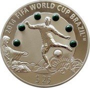 Fiji 25 Dollars Football World Cup in Brazil 2013 Proof KM# 468 2014 FIFA WORLD CUP BRAZIL™ $ 25 coin reverse Fiji 25 Dollars Football World Cup in Brazil 2013 Proof KM# 468 2014 FIFA WORLD CUP BRAZIL™ $ 25 coin reverse