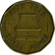 Fiji Three Pence George VI. Native Dwelling 1952 KM# 18 FIJI 1950 THREE PENCE coin reverse Fiji Three Pence George VI. Native Dwelling 1952 KM# 18 FIJI 1950 THREE PENCE coin reverse