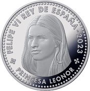 Spain 40 Euro (18 Anniversary S.A.R. the Princess of Asturias) FELIPE VI REY DE ESPAÑA - 2023 PRINCESA LEONOR coin obverse Spain 40 Euro (18 Anniversary S.A.R. the Princess of Asturias) FELIPE VI REY DE ESPAÑA - 2023 PRINCESA LEONOR coin obverse