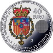 Spain 40 Euro (18 Anniversary S.A.R. the Princess of Asturias) 40 EURO M 18 ANIVERSARIO S.A.R. LA PRINCESA DE ASTURIAS coin reverse Spain 40 Euro (18 Anniversary S.A.R. the Princess of Asturias) 40 EURO M 18 ANIVERSARIO S.A.R. LA PRINCESA DE ASTURIAS coin reverse