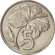 Cook Islands 5 Cents Elizabeth II 3rd portrait 1987 KM# 33 5 JB coin reverse Cook Islands 5 Cents Elizabeth II 3rd portrait 1987 KM# 33 5 JB coin reverse