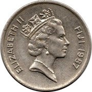 Fiji 5 Cents Lali 1987 KM# 51 ELIZABETH II FIJI 1986 RDM coin obverse Fiji 5 Cents Lali 1987 KM# 51 ELIZABETH II FIJI 1986 RDM coin obverse