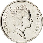 Fiji 5 Cents Lali 1990 (o) KM# 51a ELIZABETH II FIJI 1990 RDM coin obverse Fiji 5 Cents Lali 1990 (o) KM# 51a ELIZABETH II FIJI 1990 RDM coin obverse