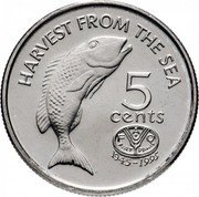 Fiji 5 Cents Harvest From the Sea 1995 (o) KM# 77 HARVEST FROM THE SEA 5 CENTS FAO FIAT PANIS 1945-1995 coin reverse Fiji 5 Cents Harvest From the Sea 1995 (o) KM# 77 HARVEST FROM THE SEA 5 CENTS FAO FIAT PANIS 1945-1995 coin reverse