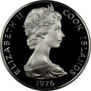 Cook Islands Five Dollars Mangara Kingfisher 1976 FM (M) KM# 15 ELIZABETH II COOK ISLANDS 1976 coin obverse