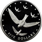 Cook Islands Five Dollars Atiu Swiftlet 1977 FM (M) KM# 17 JB FM FIVE DOLLARS coin reverse Cook Islands Five Dollars Atiu Swiftlet 1977 FM (M) KM# 17 JB FM FIVE DOLLARS coin reverse