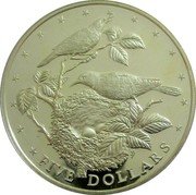 Cook Islands Five Dollars Small Polynesian Warbler. 250h Anniv. of J. Cook 1978 FM (M) KM# 20 FIVE DOLLARS coin reverse Cook Islands Five Dollars Small Polynesian Warbler. 250h Anniv. of J. Cook 1978 FM (M) KM# 20 FIVE DOLLARS coin reverse