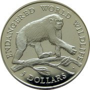 Cook Islands 5 Dollars Chimpanzee 1990 PM KM# 810 ENDANGERED WORLD WILDLIFE 5 DOLLARS coin reverse Cook Islands 5 Dollars Chimpanzee 1990 PM KM# 810 ENDANGERED WORLD WILDLIFE 5 DOLLARS coin reverse