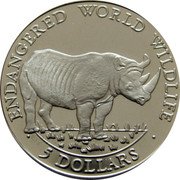 Cook Islands 5 Dollars Black rhino 1990 PM KM# 809 ENDANGERED WORLD WILDLIFE 5 DOLLARS coin reverse Cook Islands 5 Dollars Black rhino 1990 PM KM# 809 ENDANGERED WORLD WILDLIFE 5 DOLLARS coin reverse