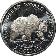 Cook Islands 5 Dollars Grizzly bear 1990 PM KM# 808 ENDANGERED WORLD WILDLIFE 5 DOLLARS coin reverse Cook Islands 5 Dollars Grizzly bear 1990 PM KM# 808 ENDANGERED WORLD WILDLIFE 5 DOLLARS coin reverse