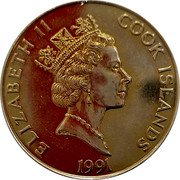Cook Islands 5 Dollars 500 Years of America. Christopher Columbus 1991 KM# 217 ELIZABETH II COOK ISLANDS 1991 RDM coin obverse Cook Islands 5 Dollars 500 Years of America. Christopher Columbus 1991 KM# 217 ELIZABETH II COOK ISLANDS 1991 RDM coin obverse