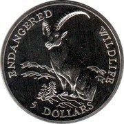 Cook Islands 5 Dollars Alpine Ibex 1991 KM# 223 ENDANGERED WILDLIFE 5 DOLLARS coin reverse Cook Islands 5 Dollars Alpine Ibex 1991 KM# 223 ENDANGERED WILDLIFE 5 DOLLARS coin reverse
