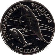 Cook Islands 5 Dollars Heaviside’s dolphins 1991 KM# 221 ENDANGERED WILDLIFE 5 DOLLARS coin reverse Cook Islands 5 Dollars Heaviside’s dolphins 1991 KM# 221 ENDANGERED WILDLIFE 5 DOLLARS coin reverse