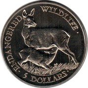 Cook Islands 5 Dollars White-tailed Deer 1991 KM# 220 ENDANGERED WILDLIFE 5 DOLLARS coin reverse Cook Islands 5 Dollars White-tailed Deer 1991 KM# 220 ENDANGERED WILDLIFE 5 DOLLARS coin reverse