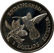 Cook Islands 5 Dollars Bee Hummingbird 1991 KM# 227 ENDANGERED WILDLIFE 5 DOLLARS coin reverse Cook Islands 5 Dollars Bee Hummingbird 1991 KM# 227 ENDANGERED WILDLIFE 5 DOLLARS coin reverse