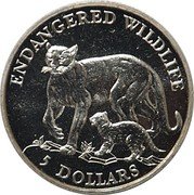 Cook Islands 5 Dollars Cougar and cub 1991 KM# 222 ENDANGERED WILDLIFE 5 DOLLARS coin reverse Cook Islands 5 Dollars Cougar and cub 1991 KM# 222 ENDANGERED WILDLIFE 5 DOLLARS coin reverse