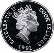Cook Islands 5 Dollars 15th World championship football 1994 United States 1991 Proof KM# 149 ELIZABETH II COOK ISLANDS 1991 coin obverse Cook Islands 5 Dollars 15th World championship football 1994 United States 1991 Proof KM# 149 ELIZABETH II COOK ISLANDS 1991 coin obverse