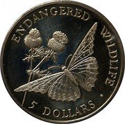 Cook Islands 5 Dollars Butterfly 1992 KM# 232 ENDANGERED WILDLIFE 5 DOLLARS coin reverse Cook Islands 5 Dollars Butterfly 1992 KM# 232 ENDANGERED WILDLIFE 5 DOLLARS coin reverse