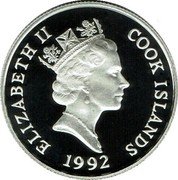 Cook Islands 5 Dollars Elizabeth II Olympics 1992 Proof KM# 252 ELIZABETH II COOK ISLANDS RDM 1992 coin obverse Cook Islands 5 Dollars Elizabeth II Olympics 1992 Proof KM# 252 ELIZABETH II COOK ISLANDS RDM 1992 coin obverse