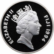 Fiji Five Dollars Queen Mother's London House 1994 Proof KM# 69 ELIZABETH II FIJI 1994 coin obverse Fiji Five Dollars Queen Mother's London House 1994 Proof KM# 69 ELIZABETH II FIJI 1994 coin obverse