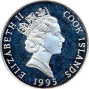 Cook Islands 5 Dollars African elephant 1995 Proof KM# 234 ELIZABETH II COOK ISLANDS 1995 coin obverse Cook Islands 5 Dollars African elephant 1995 Proof KM# 234 ELIZABETH II COOK ISLANDS 1995 coin obverse
