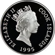 Cook Islands 5 Dollars Queen Elizabeth II's 25th Wedding Anniversary 1995 Proof KM# 255 ELIZABETH II COOK ISLANDS RDM 1995 coin obverse Cook Islands 5 Dollars Queen Elizabeth II's 25th Wedding Anniversary 1995 Proof KM# 255 ELIZABETH II COOK ISLANDS RDM 1995 coin obverse