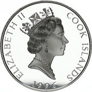 Cook Islands 5 Dollars Lion family 1996 Proof KM# 302 ELIZABETH II COOK ISLANDS RDM 1996 coin obverse Cook Islands 5 Dollars Lion family 1996 Proof KM# 302 ELIZABETH II COOK ISLANDS RDM 1996 coin obverse