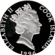 Cook Islands 5 Dollars Crocodile 1996 Proof KM# 301 ELIZABETH II COOK ISLANDS RDM 1996 coin obverse Cook Islands 5 Dollars Crocodile 1996 Proof KM# 301 ELIZABETH II COOK ISLANDS RDM 1996 coin obverse