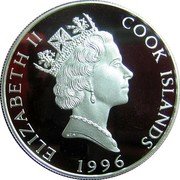 Cook Islands 5 Dollars Yellowstone National Park 1996 Proof KM# 281 ELIZABETH II COOK ISLANDS 1996 RDM coin obverse Cook Islands 5 Dollars Yellowstone National Park 1996 Proof KM# 281 ELIZABETH II COOK ISLANDS 1996 RDM coin obverse