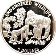 Cook Islands 5 Dollars Gorilles 1996 Proof KM# 303 ENDANGERED WILDLIFE 5 DOLLARS coin reverse Cook Islands 5 Dollars Gorilles 1996 Proof KM# 303 ENDANGERED WILDLIFE 5 DOLLARS coin reverse