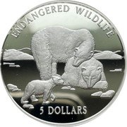 Cook Islands 5 Dollars Polar bears 1996 Proof KM# 377 ENDANGERED WILDLIFE 5 DOLLARS coin reverse Cook Islands 5 Dollars Polar bears 1996 Proof KM# 377 ENDANGERED WILDLIFE 5 DOLLARS coin reverse