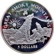 Cook Islands 5 Dollars Great Smoky Mountains National Park 1996 Proof KM# 368 GREAT SMOKY MOUNTAINS NATIONAL PARK RED WOLF 5 DOLLARS coin reverse Cook Islands 5 Dollars Great Smoky Mountains National Park 1996 Proof KM# 368 GREAT SMOKY MOUNTAINS NATIONAL PARK RED WOLF 5 DOLLARS coin reverse