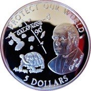 Cook Islands 5 Dollars Protect Our World 1996 Proof KM# 366 GALAPAGOS 90 PROTECT OUR WORLD 5 DOLLARS coin reverse Cook Islands 5 Dollars Protect Our World 1996 Proof KM# 366 GALAPAGOS 90 PROTECT OUR WORLD 5 DOLLARS coin reverse