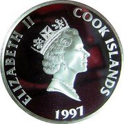 Cook Islands 5 Dollars Japanese Samurai. Yoshinobu Tokugawa 1997 FM Proof KM# 335 ELIZABETH II COOK ISLANDS 1997 RDM coin obverse Cook Islands 5 Dollars Japanese Samurai. Yoshinobu Tokugawa 1997 FM Proof KM# 335 ELIZABETH II COOK ISLANDS 1997 RDM coin obverse