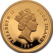 Cook Islands 5 Dollars Elizabeth II Love Angel 1997 Proof KM# 923 ELIZABETH II COOK ISLANDS RDM 1997 coin obverse Cook Islands 5 Dollars Elizabeth II Love Angel 1997 Proof KM# 923 ELIZABETH II COOK ISLANDS RDM 1997 coin obverse