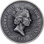 Cook Islands 5 Dollars Scottish Bard 1999 Antiqued finish KM# 445 ELIZABETH II COOK ISLANDS RDM 1999 coin obverse Cook Islands 5 Dollars Scottish Bard 1999 Antiqued finish KM# 445 ELIZABETH II COOK ISLANDS RDM 1999 coin obverse