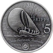 Cook Islands 5 Dollars Elizabeth II 18' Skiffs 1999 Antiqued finish KM# 448 18' SKIFFS $5 SHIPS THAT MADE AUSTRALIA 2 OUNCE 999 SILVER coin reverse Cook Islands 5 Dollars Elizabeth II 18' Skiffs 1999 Antiqued finish KM# 448 18' SKIFFS $5 SHIPS THAT MADE AUSTRALIA 2 OUNCE 999 SILVER coin reverse