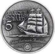 Cook Islands 5 Dollars Scottish Bard 1999 Antiqued finish KM# 445 BARQUE SCOTTISH BARD $5 SHIPS THAT MADE AUSTRALIA 2 OUNCE 999 SILVER coin reverse Cook Islands 5 Dollars Scottish Bard 1999 Antiqued finish KM# 445 BARQUE SCOTTISH BARD $5 SHIPS THAT MADE AUSTRALIA 2 OUNCE 999 SILVER coin reverse